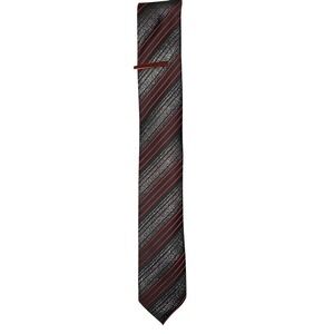 Alfani Red Black Striped Textured Necktie Dress Tie with Clip‎ Classic Style
